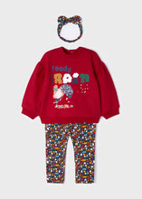 Load image into Gallery viewer, Baby girl's red top , print leggings and matching headband set. mayoral 2725 toddler outfit.