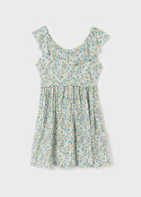 Load image into Gallery viewer, Girl's floral print summer dress. mayoral 6978 girl's Dress. Aquamarine flower print girl's dress on kidstuff.ie back view