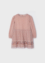 Load image into Gallery viewer, Rose pink printed dress for a girl withlong sleeves and pleated shirt . Mayoral 4961 in pink. available on kidstuff.ie