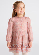 Load image into Gallery viewer, Rose pink printed dress for a girl withlong sleeves and pleated shirt . Mayoral 4961 in pink. available on kidstuff.ie