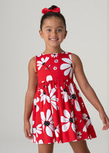 Load image into Gallery viewer, red girls dress with flower print. Girl's party dress, mayoral 3917 dress.Daisy print dress on kidstuff.ie