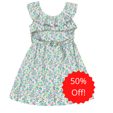 Load image into Gallery viewer, Girl's floral print summer dress. mayoral 6978 girl's Dress. Aquamarine flower print girl's dress on kidstuff.ie