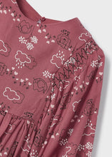 Load image into Gallery viewer, Girl's long sleeved, pink printed dress with smocking detail. mayoral 4970 Dress available on kidstuff.ie Dress detail with smocking.