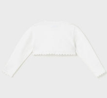 Load image into Gallery viewer, white bolero cardigan for a baby or toddler girl. Mayoral 306 bolero cardigan in white available on kidstuff.ie back view