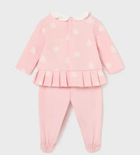 Load image into Gallery viewer, Baby girl&#39;s pink two piece cotton-knit outfit. Mayoral 2505 pink set. Pink top with pleat detail and pink leggings for a baby girl , available on kidstuff.ie Back View.
