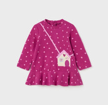 Load image into Gallery viewer, Cerise pink girl&#39;s dress with embroidered purse detail. Mayoral 2991 dress in magenta  available on kidstuff.ie
