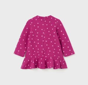Cerise pink girl's dress with embroidered purse detail. Mayoral 2991 dress in magenta available on kidstuff.ie Back View