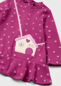 Cerise pink girl's dress with embroidered purse detail. Mayoral 2991 dress in magenta available on kidstuff.ie