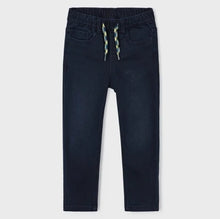 Load image into Gallery viewer, Boys dark navy stretch jeans with elasticated waist. Mayoral 4516 better cotton jogger jeans available on kidstuff.ie
