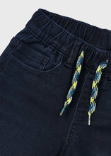 Load image into Gallery viewer, Boys dark navy stretch jeans with elasticated waist. Mayoral 4516 better cotton jogger jeans available on kidstuff.ie detail view
