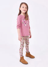 Load image into Gallery viewer, Girls top and leggings outfit. Mayoral 4795 2 piece to buy on kidstuff.ie. Girl&#39;s pink top and printed leggings
