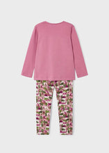 Load image into Gallery viewer, Girls top and leggings outfit. Mayoral 4795 2 piece to buy on kidstuff.ie. Girl&#39;s pink top and printed leggings back view.
