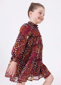 Girls printed chiffon dress with long sleeves. Mayoral girl's dress 4920 to buy on kidstuff.ie