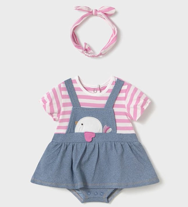 Baby Girl Dungaree Romper Dress with Headband, Mayoral 1658