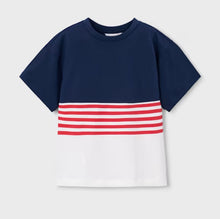 Load image into Gallery viewer, boy's navy and white top with red stripes Mayoral  3601 boys 3 piece outfit available to buy on kidstuff.ie
