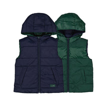 Load image into Gallery viewer, Reversible gilet in green and navy. Mayoral reversible bodywarmer available on kidstuff.ie
