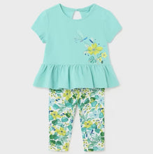 Load image into Gallery viewer, Baby Girl&#39;s Aqua top and print leggings. Mayoral 1734 in agate available to buy on kidstuff.ie
