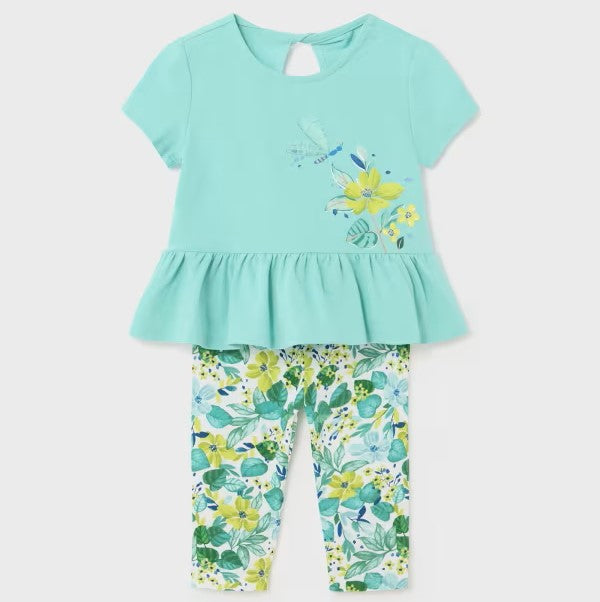 Baby Girl's Aqua top and print leggings. Mayoral 1734 in agate available to buy on kidstuff.ie