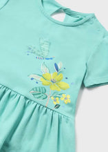 Load image into Gallery viewer, Baby Girl&#39;s Aqua top and print leggings. Mayoral 1734 in agate available to buy on kidstuff.ie Top detail

