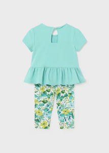 Baby Girl's Aqua top and print leggings. Mayoral 1734 in agate available to buy on kidstuff.ie Back view