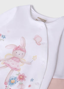 baby gro bib and hat set with ballerina rabbit print. Mayoral onesie set 9448 in pink available on kidstuff.ie