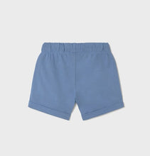 Load image into Gallery viewer, boys three piece set with two t shirts and one pair of shorts. Orange top, print top and blue shorts for  a boy. Mayoral  1652 set available on kidstuff.ie
