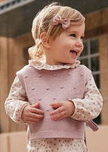 Load image into Gallery viewer, Blouse,  pink velvet trousers and knit vest for a toddler girl. Mayoral 2551 3 pce available to buy on Kidstuff.ie
