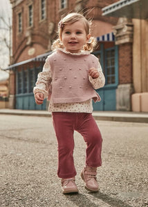 Blouse,  pink velvet trousers and knit vest for a toddler girl. Mayoral 2551 3 pce available to buy on Kidstuff.ie