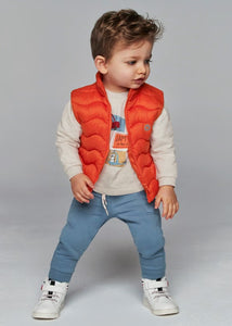 Toddler boy 3 piece set with orange gilet. Mayoral 2640 available on kidstuff.ie