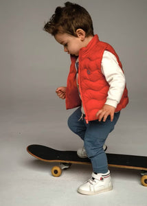 Toddler boy 3 piece set with orange gilet. Mayoral 2640 available on kidstuff.ie