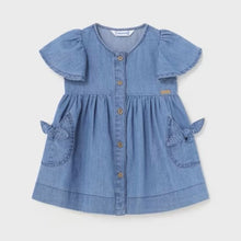 Load image into Gallery viewer, Baby or toddler denim dress with bell sleeves and pocket details. Mayoral 1924 baby dress available to buy on kidstuff.ie
