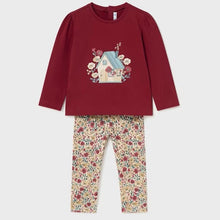 Load image into Gallery viewer, Baby girl&#39;s red top and printed leggings set. Mayoral 2714  top and leggings available on kidstuff.ie
