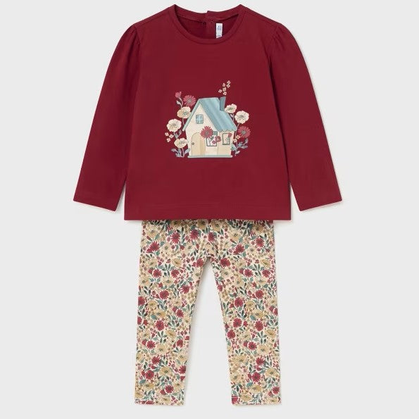 Baby girl's red top and printed leggings set. Mayoral 2714  top and leggings available on kidstuff.ie