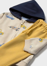 Load image into Gallery viewer, Children's hoodie with car patterns and a pair of yellow jog bottms
