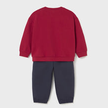 Load image into Gallery viewer, Red sweatshirt with 4x4 car design   on the front  and matching navy jog bottoms. Mayoral 2838 boys tracksuit available on kidstuff.ie Back view
