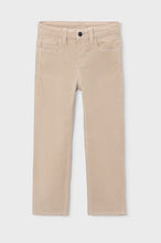 Load image into Gallery viewer, A pair of beige slim-fit jeanscord trousers with pockets, belt loops and zip fly
