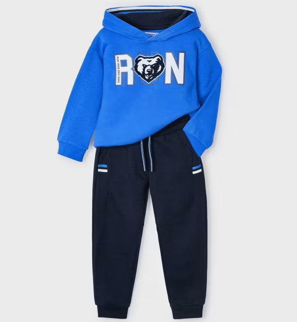 Boys tracksuit. Blue hoody top and navy jog bottoms Mayoral jog suit 4877 available on kidstuffie