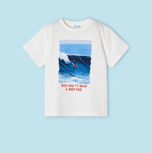 Boy's surfer Tee shirt and Blue shorts. Mayoral 3608 3 piece set with 2 tops and one pair of shorts available on kidstuff.ie
