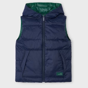 Reversible gilet in green and navy. Mayoral reversible bodywarmer available on kidstuff.ie Navy side