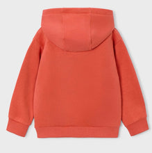 Load image into Gallery viewer, Boys hooded sweatshirt in orange with headphone print on the front. Mayoral 4407 in orange available on kidstuff.ie ack view.
