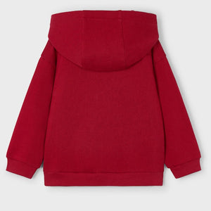 Boys Red hoody sweatshirt with motorbike print on the front. Mayoral 4407 in red available on kidstuff.ie Back view.
