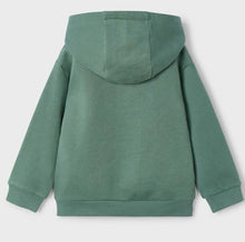 Load image into Gallery viewer, Boys green sweatshirt with dinosaur print on the front. Hooded sweatshirt for a boy. Mayoral 4407 in green . Back view.available on kidstuff.ie
