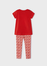 Load image into Gallery viewer, girl&#39;s red tee shirt with elephant print and matching printed leggings. Girl&#39;s red top and print leggings available to buy on kidstuff.ie Mayoral 3711 girl&#39;s top and leggings. Back view
