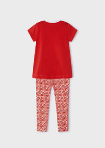 girl's red tee shirt with elephant print and matching printed leggings. Girl's red top and print leggings available to buy on kidstuff.ie Mayoral 3711 girl's top and leggings. Back view