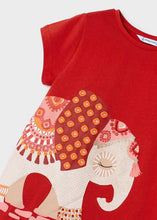 Load image into Gallery viewer, girl&#39;s red tee shirt with elephant print and matching printed leggings. Girl&#39;s red top and print leggings available to buy on kidstuff.ie Mayoral 3711 girl&#39;s top and leggings. Top detail.
