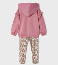 Load image into Gallery viewer, Girl&#39;s pink hoodie sweatshirt and flower print velvet leggings. Mayoral 47900 girl&#39;s outfit on kidstuff.ie. Girl&#39;s pink top and leggings outfit. Back view.
