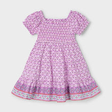 Load image into Gallery viewer, Girl&#39;s mauve pink dress with shirring and short sleeves. Mayoral girl&#39;s dress 3932 in mauve available on kidstuff.ie
