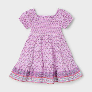 Girl's mauve pink dress with shirring and short sleeves. Mayoral girl's dress 3932 in mauve available on kidstuff.ie