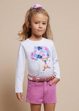 Load image into Gallery viewer, Long sleeved white top with floral motif and matching hair scrunchie. Girl&#39;s top and hair scrunchie set available to buy on kidstuff.ie. Mayoral 3092 girls top and hair accessory.
