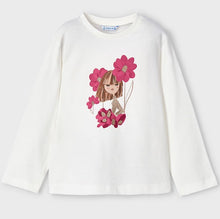 Load image into Gallery viewer, Girl&#39;s long sleeved top with pretty red flower graphic with girl print. Part of Mayoral 3 piece set available on kidstuff.ie
